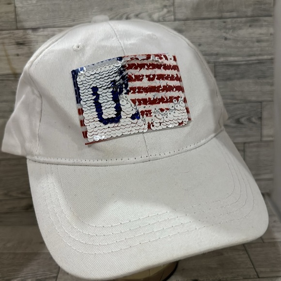 Fourth of July American flag sequins white baseball cap hat - Picture 3 of 7